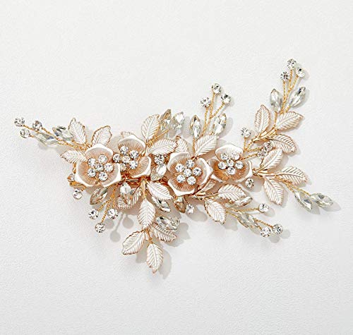 Rhinestone Bridal Hair Comb in Light Rose Gold