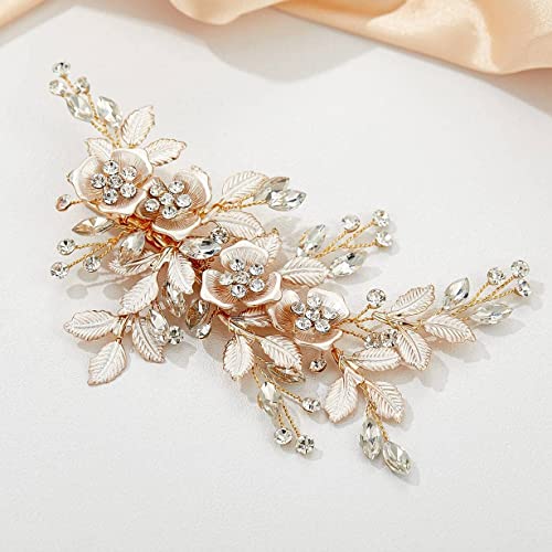 Rhinestone Bridal Hair Comb in Light Rose Gold