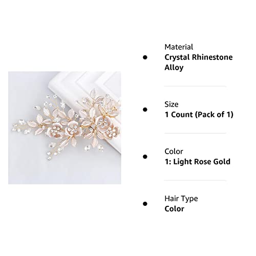 Rhinestone Bridal Hair Comb in Light Rose Gold