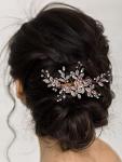 Rhinestone Bridal Hair Comb in Light Rose Gold