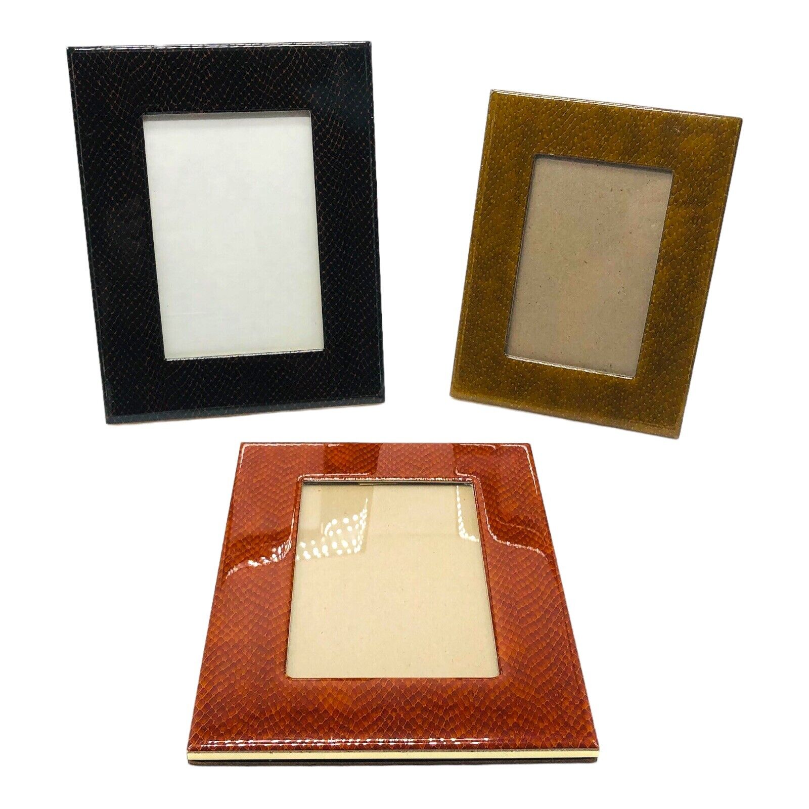 Italian Gilt Snake Print Photo Frames Trio