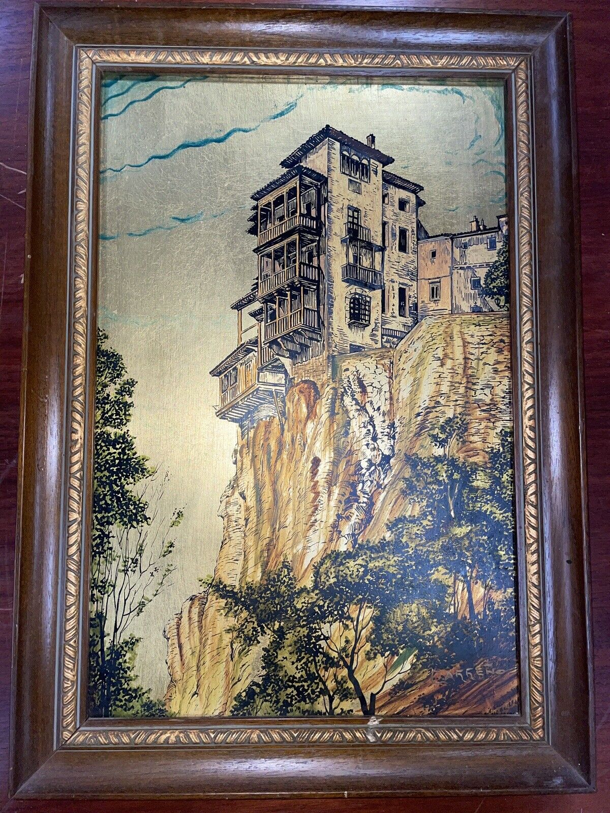 Mario Carreno's Rare Gold Leaf Fine Art Painting