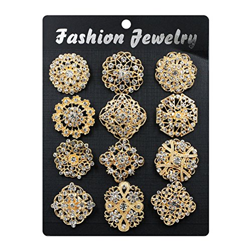 Crystal Rhinestone Flower Brooch Pins Set