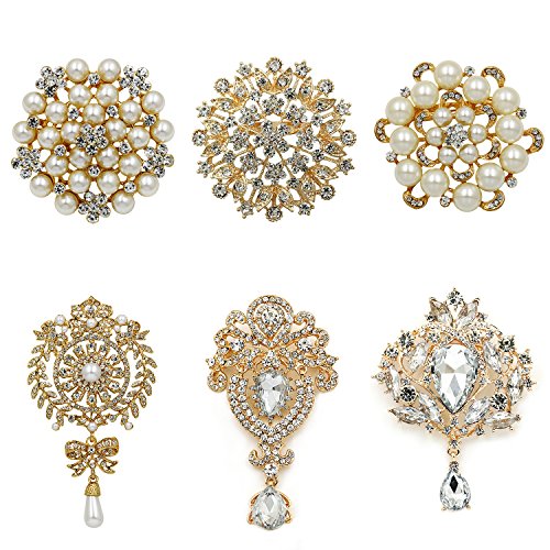 WeimanJewelry Crystal Rhinestone Brooch Pins (Gold)