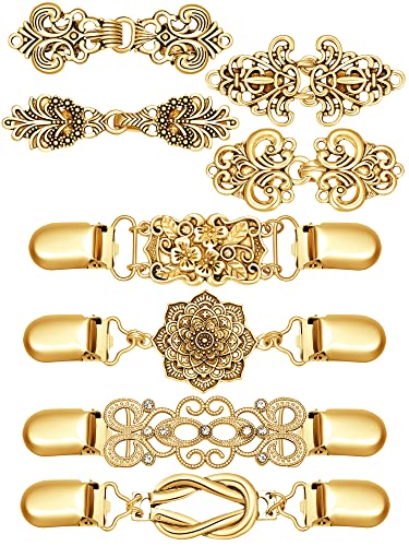 8 Pieces Retro Shawl Sweater Clips Vintage Cardigan Collar Clips Dress Shirt Brooch Clips for Women Girls (Gold)