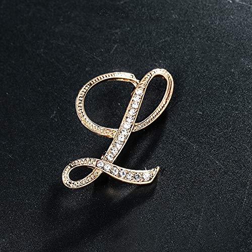 ETHOON Letter Brooch Pins Initial Rhinestone Brooch for Women Crafts Gold L