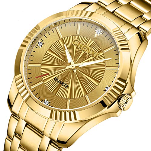 DREAMING Q&P Gold Stainless Steel IP Plated Men's Business Wrist Watches for Male with Crystals