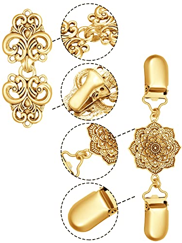 8 Pieces Retro Shawl Sweater Clips Vintage Cardigan Collar Clips Dress Shirt Brooch Clips for Women Girls (Gold)