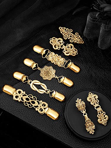 8 Pieces Retro Shawl Sweater Clips Vintage Cardigan Collar Clips Dress Shirt Brooch Clips for Women Girls (Gold)