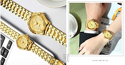 DREAMING Q&P Gold Stainless Steel IP Plated Men's Business Wrist Watches for Male with Crystals
