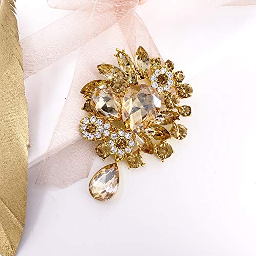 LAXPICOL Vintage Wedding Bridal Big Clear Champagne Crystal Rhinestone Tear drop Brooch Pin for Women