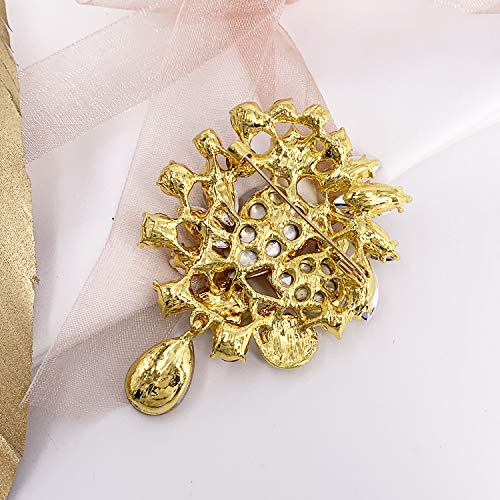 LAXPICOL Vintage Wedding Bridal Big Clear Champagne Crystal Rhinestone Tear drop Brooch Pin for Women