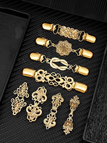 8 Pieces Retro Shawl Sweater Clips Vintage Cardigan Collar Clips Dress Shirt Brooch Clips for Women Girls (Gold)