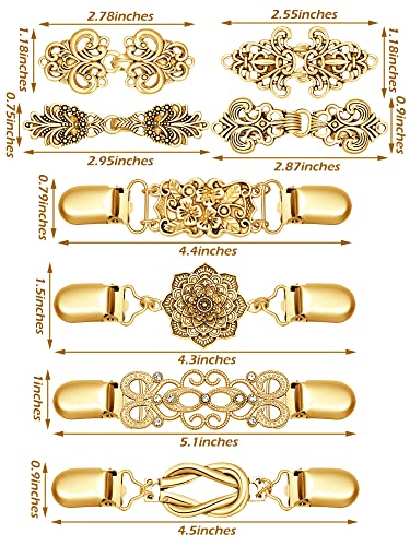 8 Pieces Retro Shawl Sweater Clips Vintage Cardigan Collar Clips Dress Shirt Brooch Clips for Women Girls (Gold)