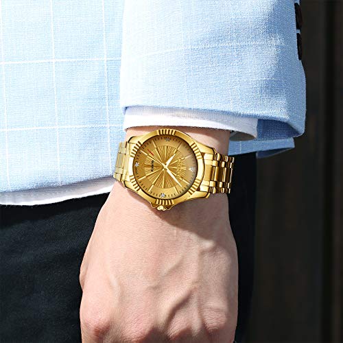 DREAMING Q&P Gold Stainless Steel IP Plated Men's Business Wrist Watches for Male with Crystals