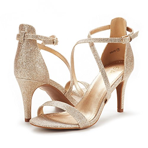 Gold Glitter Stiletto Heel Sandals Size 8