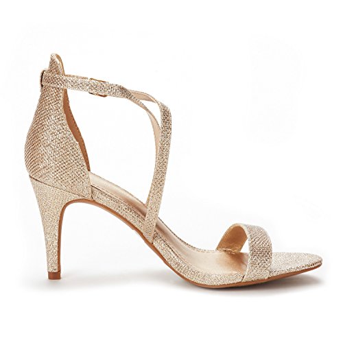 Gold Glitter Stiletto Heel Sandals Size 8