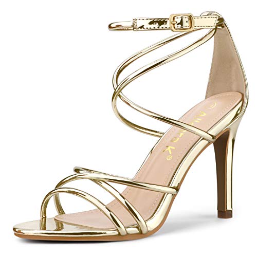 Gold Stiletto Heeled Strappy Sandals for Women