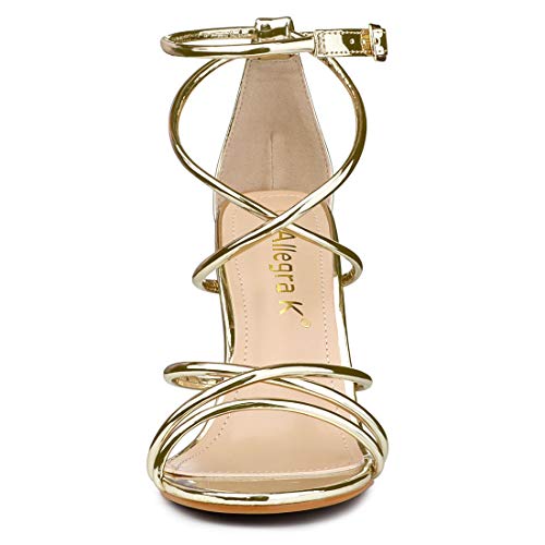 Gold Stiletto Heeled Strappy Sandals for Women