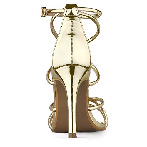 Gold Stiletto Heeled Strappy Sandals for Women