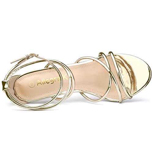 Gold Stiletto Heeled Strappy Sandals for Women