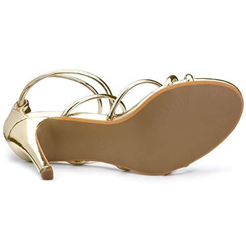 Gold Stiletto Heeled Strappy Sandals for Women