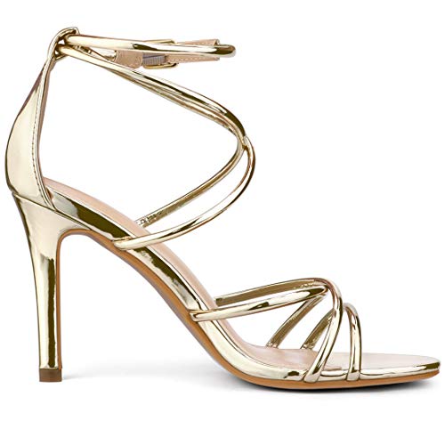 Gold Stiletto Heeled Strappy Sandals for Women