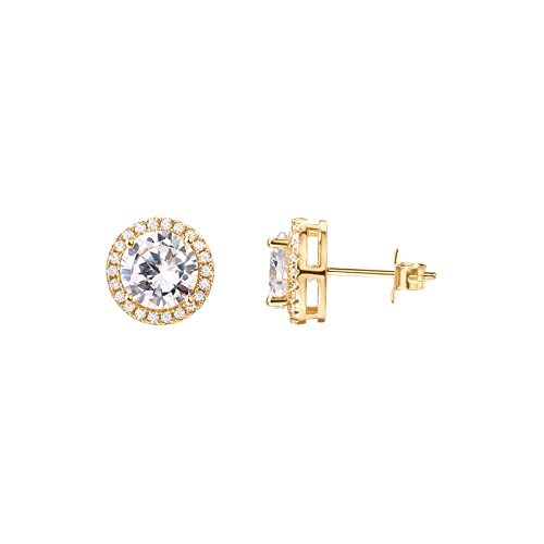 Brilliant Round Faux Diamond Halo Earrings in Gold