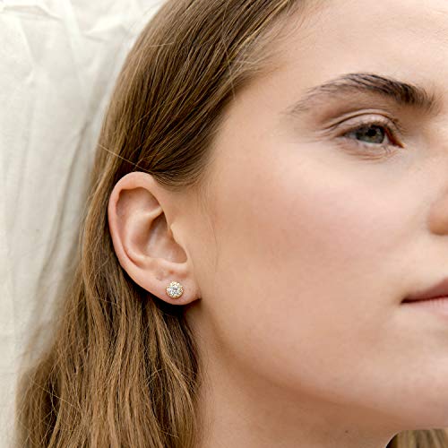 Brilliant Round Faux Diamond Halo Earrings in Gold