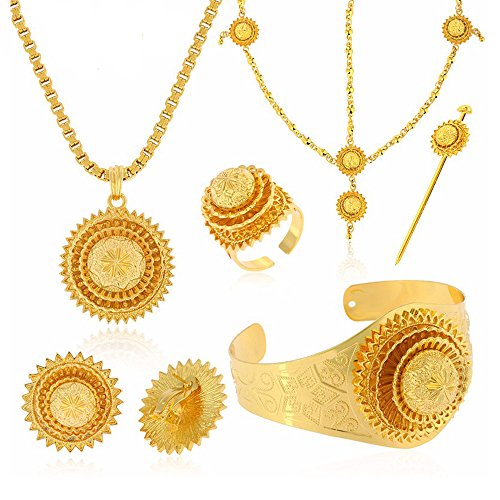24K Gold Plated Hair Accessories Ethiopian Eritrean Jewelry Sets Wedding Jewelry Sets Women Gift