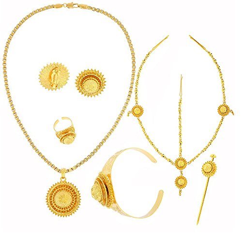 24K Gold Plated Hair Accessories Ethiopian Eritrean Jewelry Sets Wedding Jewelry Sets Women Gift