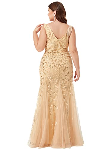 Lace Embroidered Gold Mermaid Wedding Dress - Plus Size