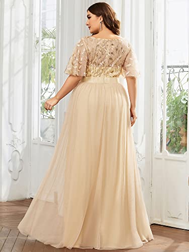 Gold Embroidered Maxi Dress with Sleeves - US20