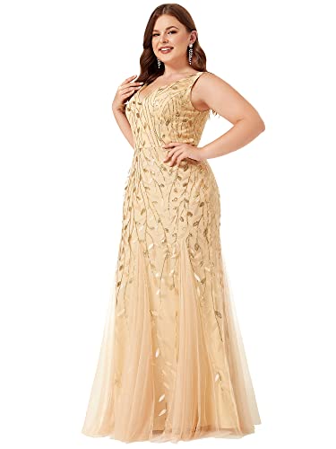 Lace Embroidered Gold Mermaid Wedding Dress - Plus Size