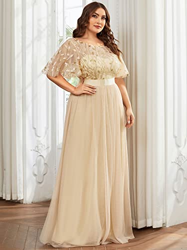 Gold Embroidered Maxi Dress with Sleeves - US20