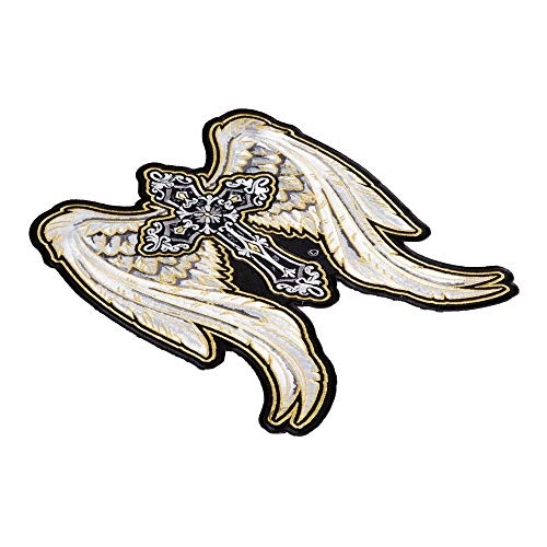 Gold Angel Wings Cross Iron On Patch