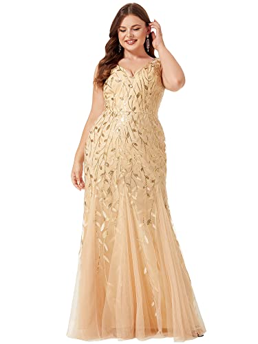Lace Embroidered Gold Mermaid Wedding Dress - Plus Size