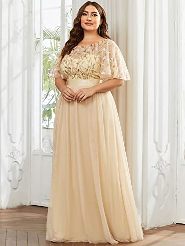 Gold Embroidered Maxi Dress with Sleeves - US20