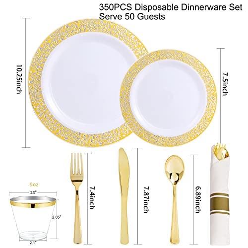 Gold Plastic Dinnerware Set: 350 Pieces