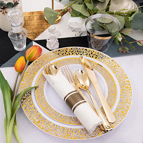 Gold Plastic Dinnerware Set: 350 Pieces