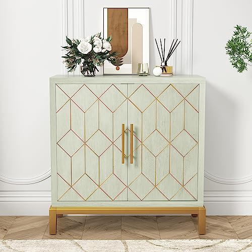 Green and Gold Carved Accent Cabinet