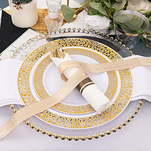 Gold Plastic Dinnerware Set: 350 Pieces