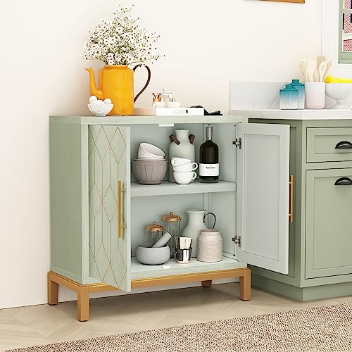 Green and Gold Carved Accent Cabinet