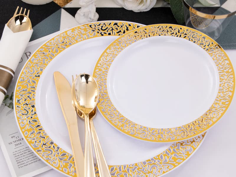 Gold Plastic Dinnerware Set: 350 Pieces
