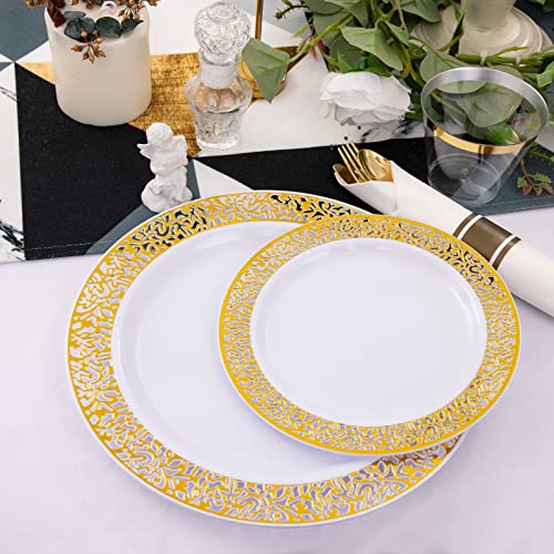 Gold Plastic Dinnerware Set: 350 Pieces