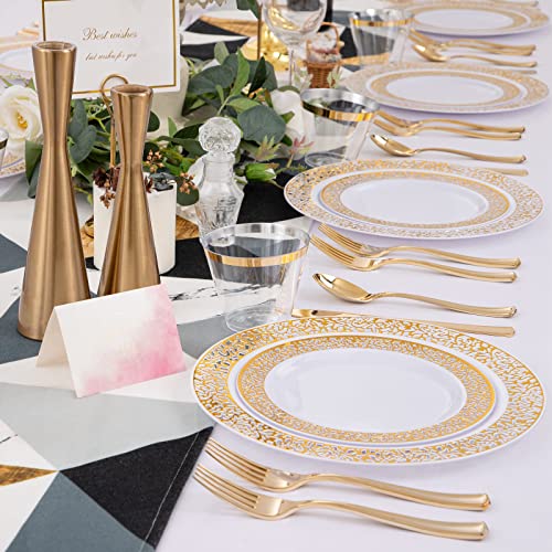 Gold Plastic Dinnerware Set: 350 Pieces