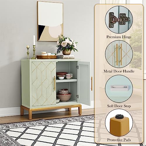 Green and Gold Carved Accent Cabinet