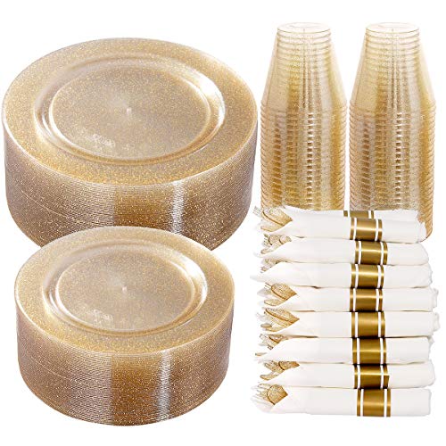 Gold Glitter Dinnerware Set for 50 Guests