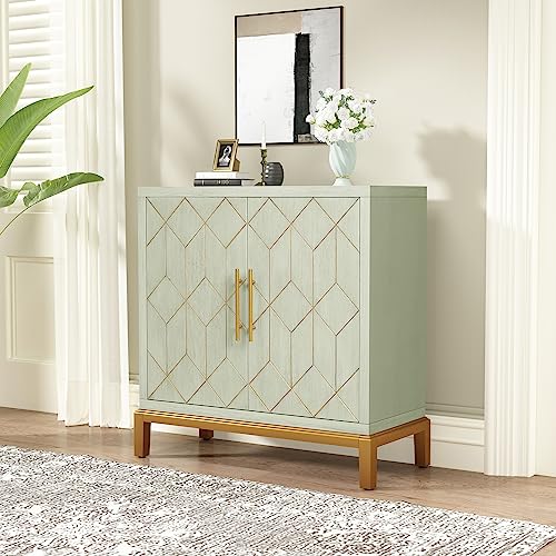 Green and Gold Carved Accent Cabinet