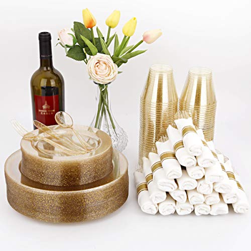 Gold Glitter Dinnerware Set for 50 Guests